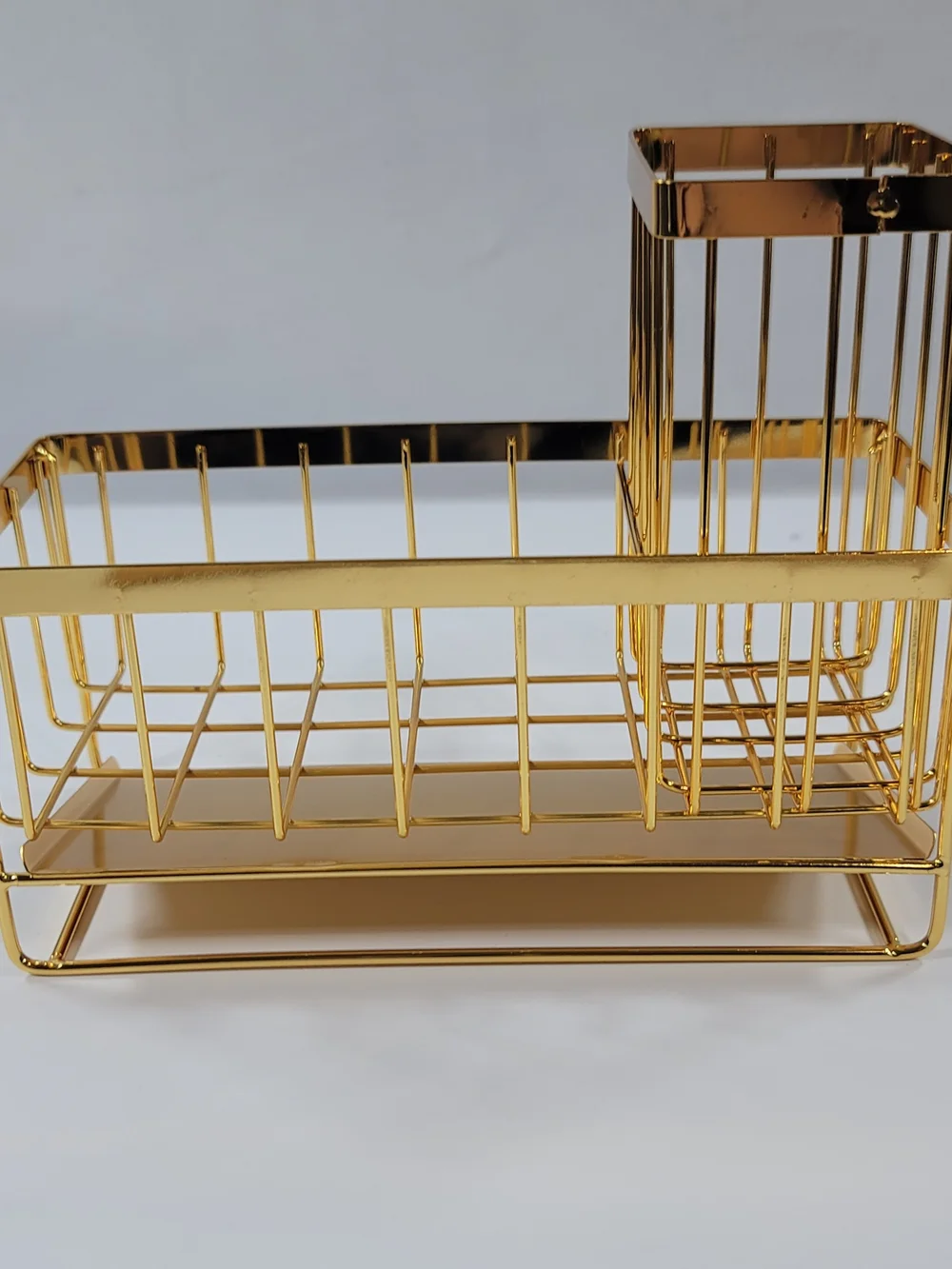 Gold Tone Sink Caddy Organizer with High Brush Holder Kitchen Countertop